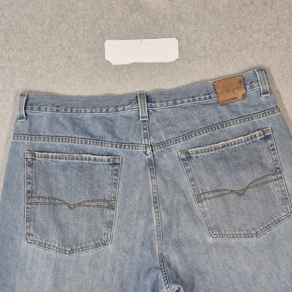 VINTAGE Anchor Blue Men Jeans 40X30 Blue Y2K Denim Beyond Baggy Cut Off Hem